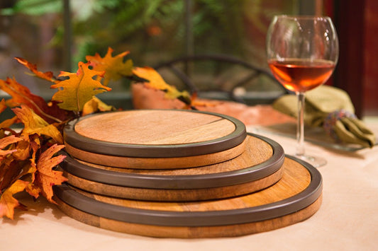 Vintage wood & metal round trivet