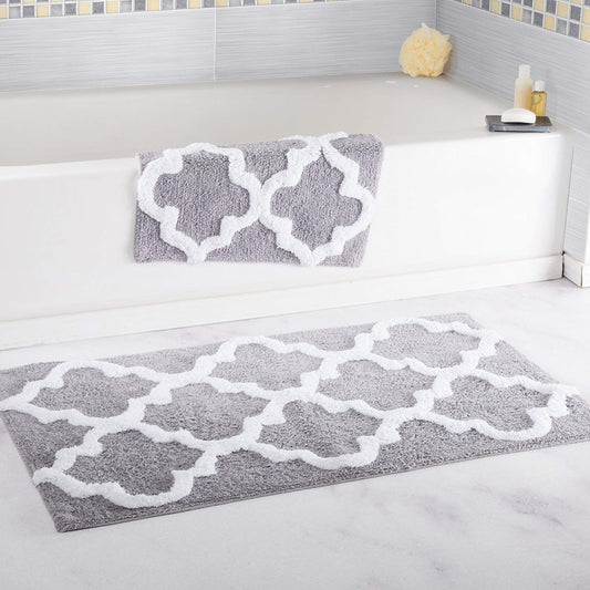 2 Piece Trellis Bathroom Mat - 100% Cotton